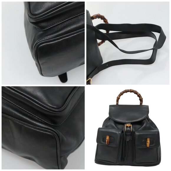 GUCCI Bamboo Backpack Leather Black Gold main image 7